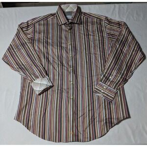 TD THOMAS DEAN Men Size XL Brown Cotton Striped Button-Up Dress Shirt NEW